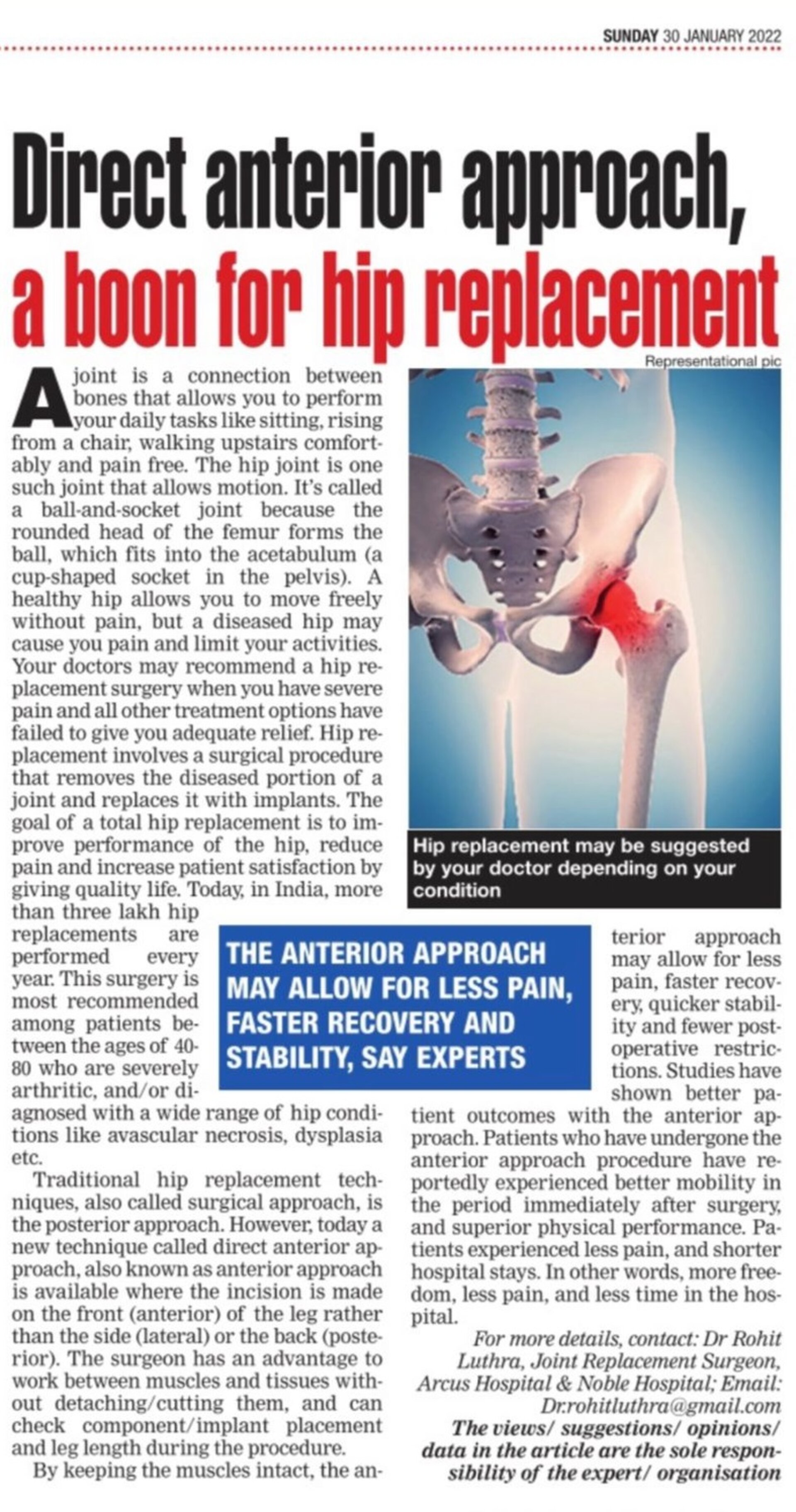 Today’s Times of India publishes article of Dr. Rohit Luthra