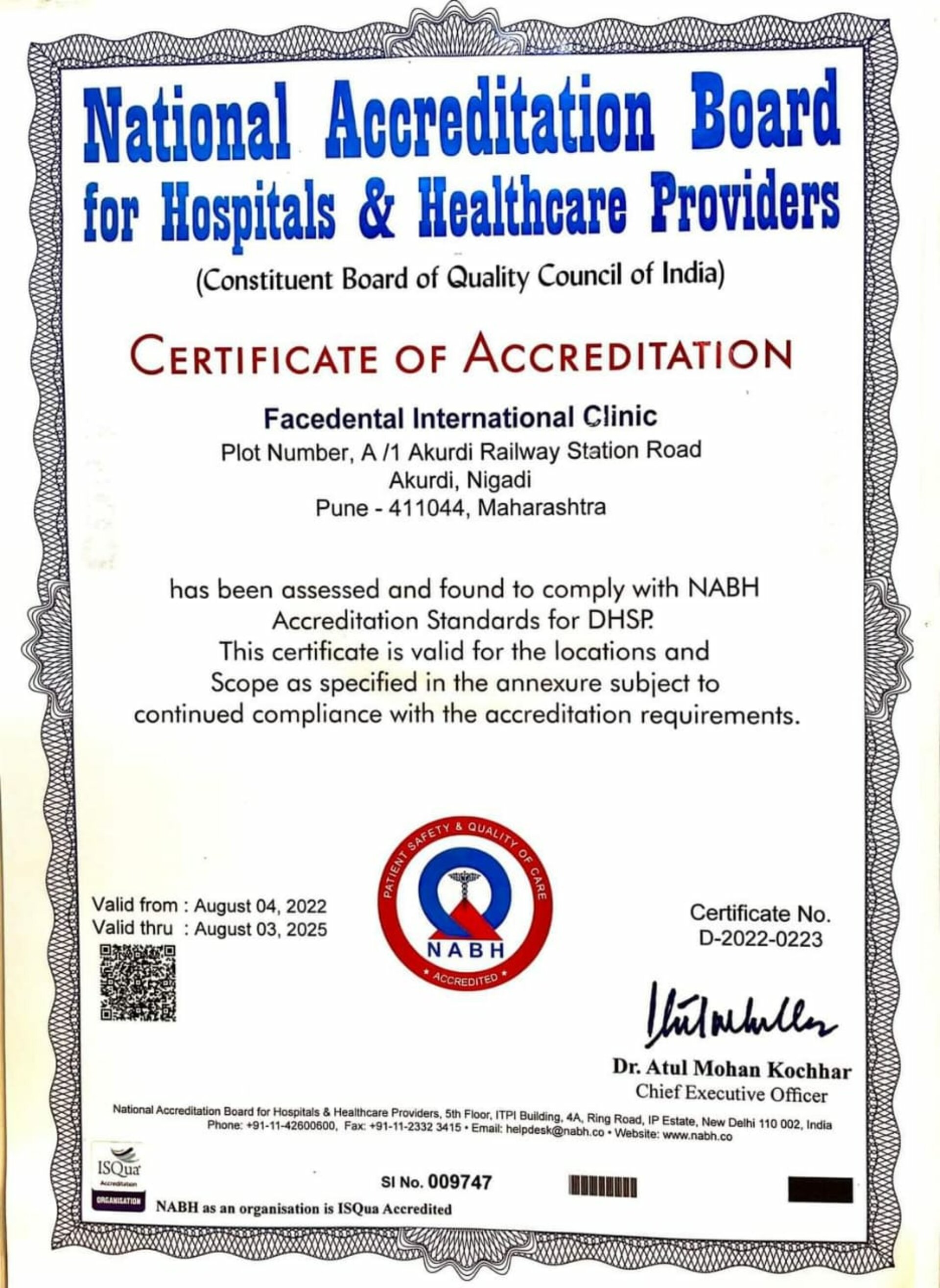 FACE & DENTAL INTERNATIONAL CLINIC got prestigious NABH ACCREDITATION | Dr. Prakash Patil